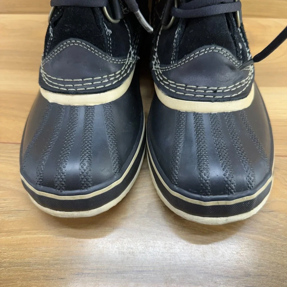 Sorel Joan Of Arctic Waterproof Snow Boots 7 Black Suede Faux Fur Tall Gorpcore